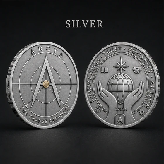 Silver ARCTA coin obverse and reverse